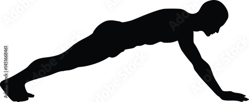 Silhouette of a person holding a plank position, with forearms and toes supporting the body in a straight line. isolated vector illustration 