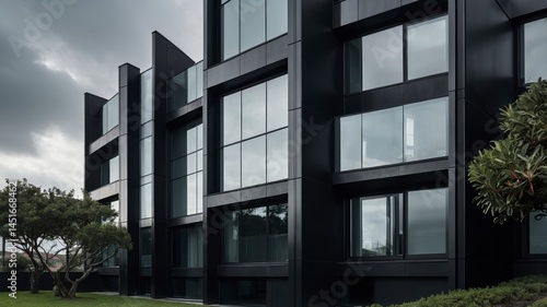 Impressive building with numerous and luxurious black facade cladding offering contemporary urban aesthetics