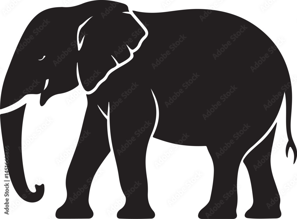 Fototapeta premium Black Elephant Silhouettes Clipart – Walking, Trunk Raised, Elephant Family Vector Set