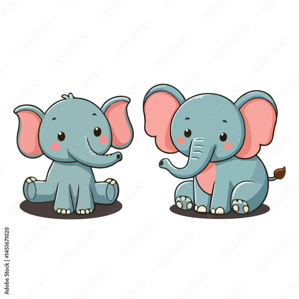 Fototapeta premium Cute cartoon elephant with big ears and smile