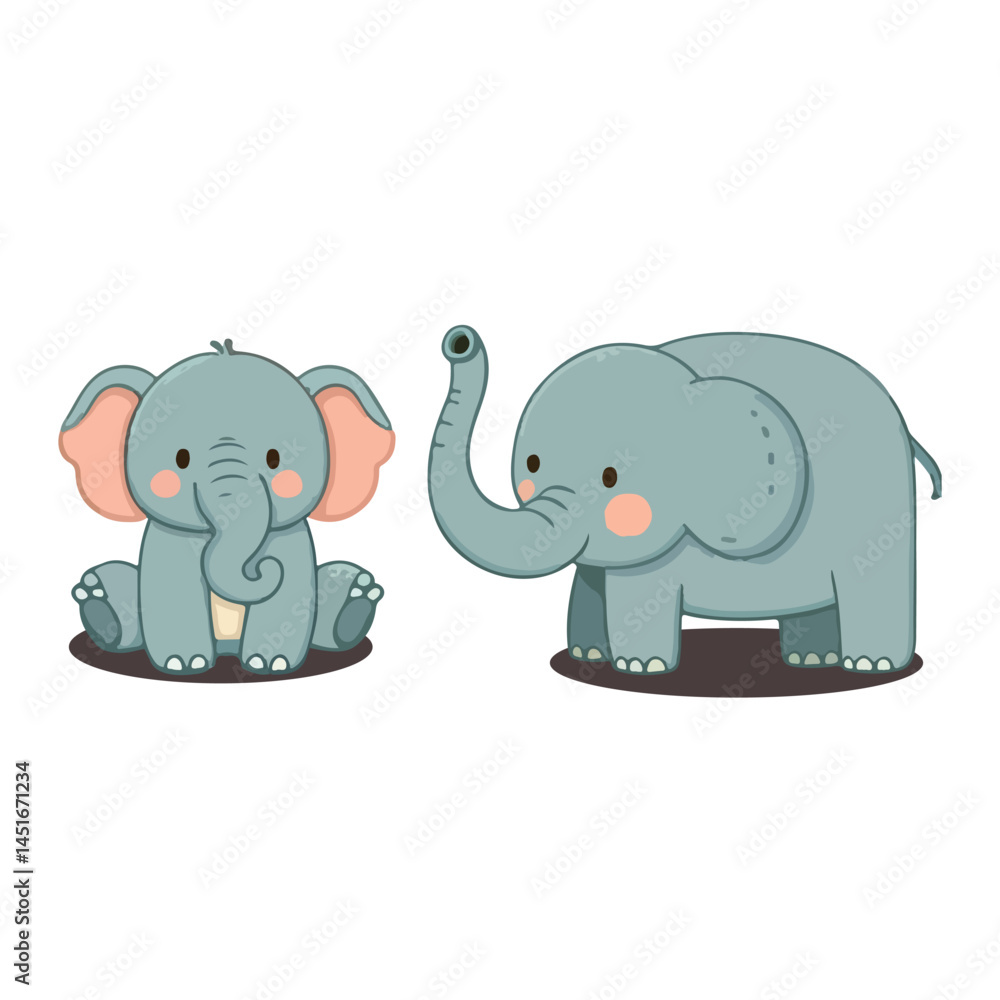 Fototapeta premium Cute cartoon elephant with big ears and smile
