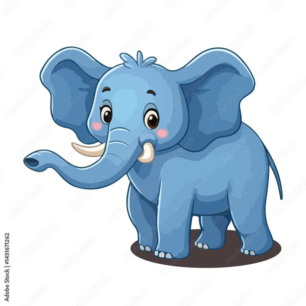 Fototapeta premium Cute cartoon elephant with big ears and smile