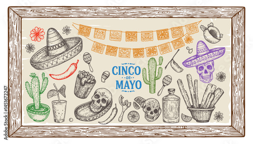 May 5 Cinco de Mayo paper flag banner for Mexico holiday and Happy Cinco de Mayo Fiesta. Cartoon Vector illustration design for Card, Poster, Flyer, Post, Banner, Cover, Greeting, Mexican holiday.