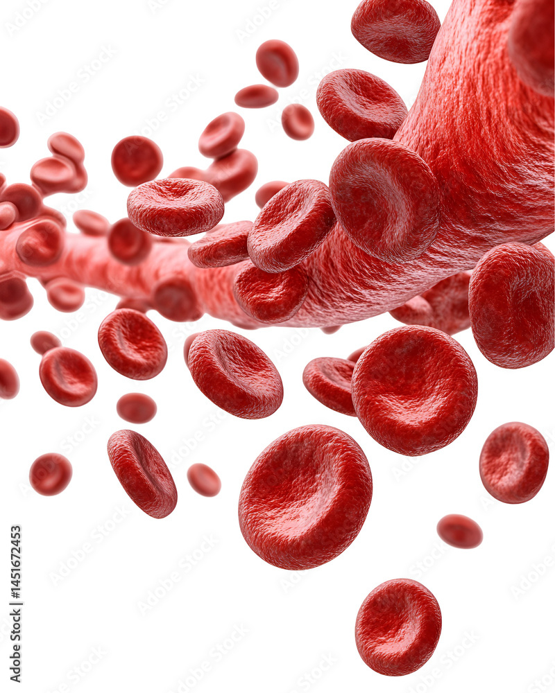 Fototapeta premium Red blood cells flowing through a vein microscopic view