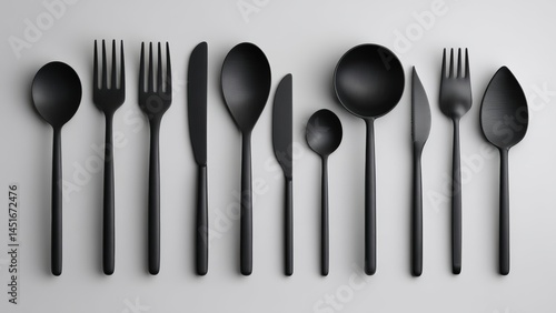 Full Black Tableware Flat Lay