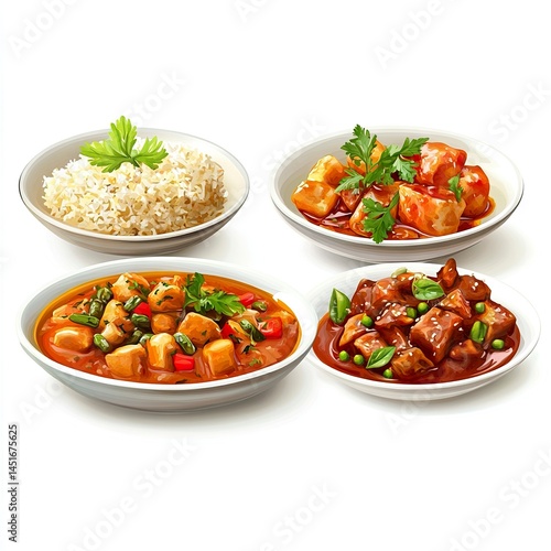 Photo of food collection of three dishes Isolated on white background