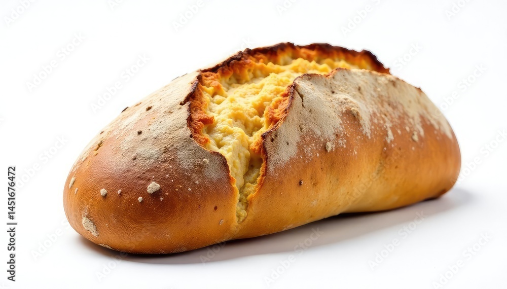 Artisan bread, crusty loaf, on white backdrop, photography, bread Artisan bread, crusty loaf, on white backdrop, photography, bread