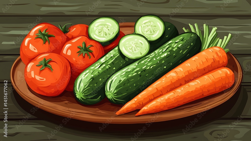 Fresh Vegetables on Wooden Plate. Fresh Vegetables on Wooden Plate.