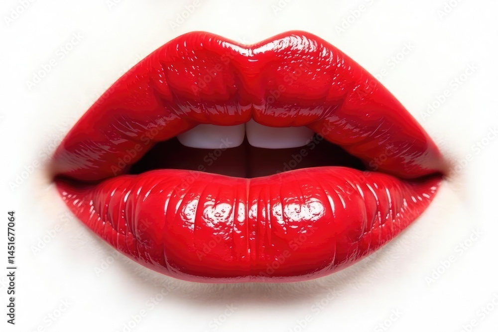 Obraz premium Bold red lip stain, pure white isolated setting, fashion, color