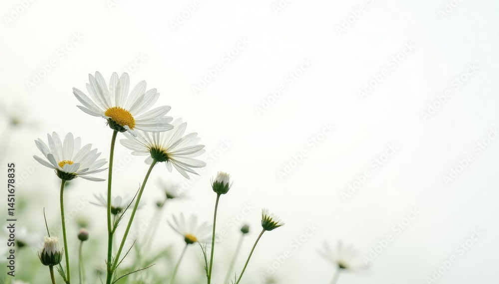 Delicate white wildflowers against pure white background, flower, serene, blossom