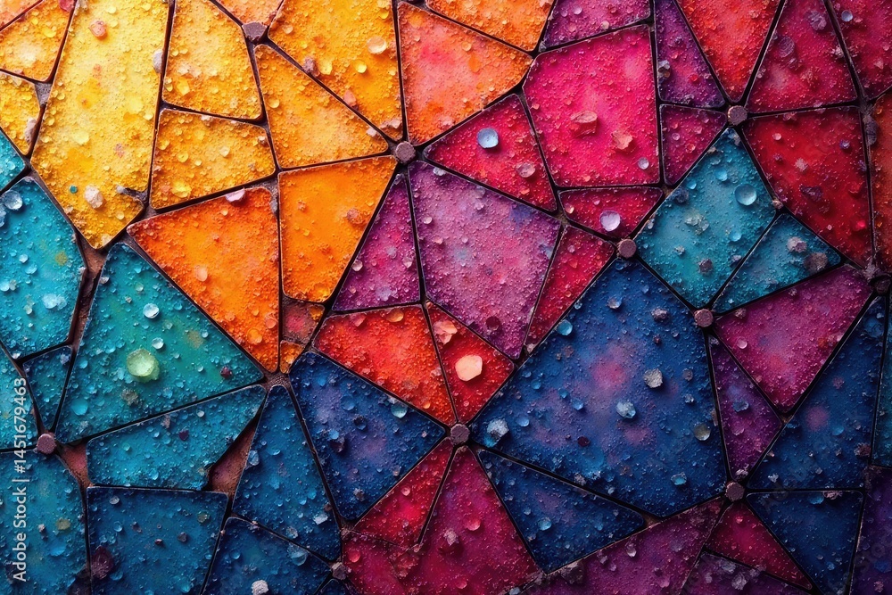 Geometric abstract mosaic tile, vibrant colors, graphics, contemporary