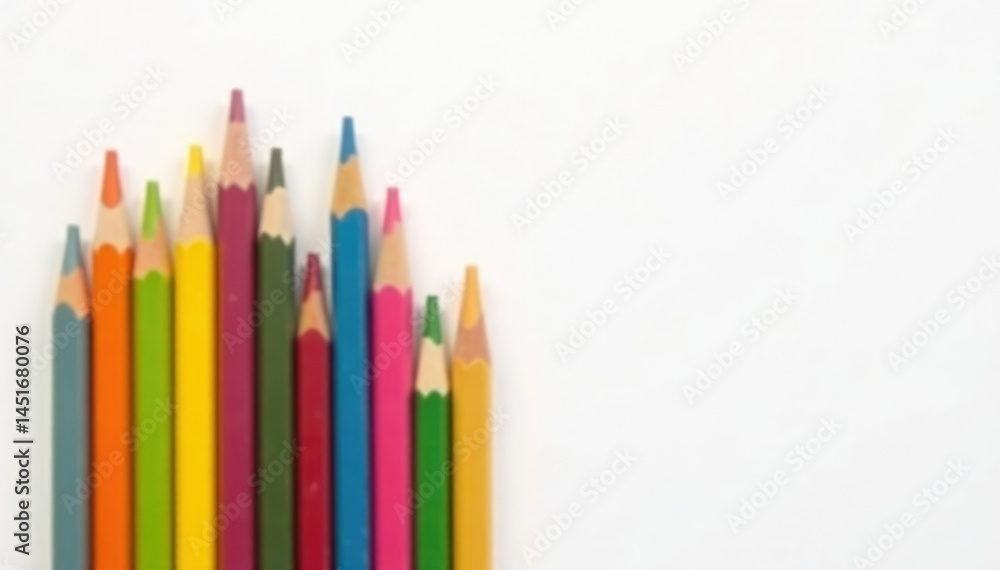 Group of assorted colorful pencils on white backdrop, stock, various, design