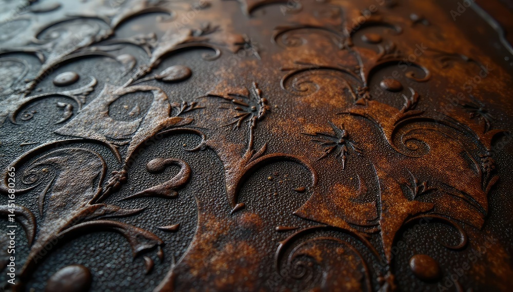 Intricate embossed leather; dark brown, deep shadows, shadow, reptile, photo