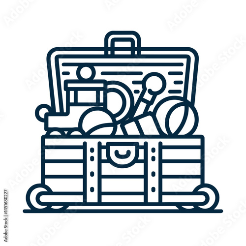 Toy chest filled with colorful playthings and treasures  on a transparent background
