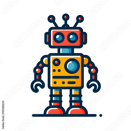 Retro robot illustration in bright colors  on a transparent background