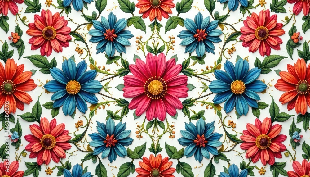 Intricate floral design, repeating seamlessly , elegant, floral, botanical