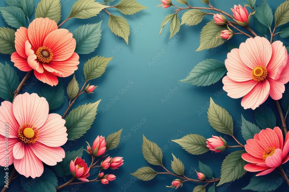 Intricate floral motif with delicate leaves and blossoms, suitable for home d?cor , summer, fabric, print