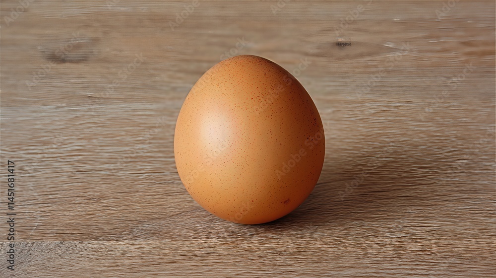 The egg’s smooth, glossy shell catches the light, accentuating its oval form as it rests on the wooden surface. The egg’s smooth, glossy shell catches the light, accentuating its oval form as it rests on the wooden surface.