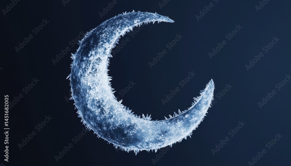 Fototapeta premium Detailed Crescent Moon Celestial Body in Blue Tones Against Dark Background