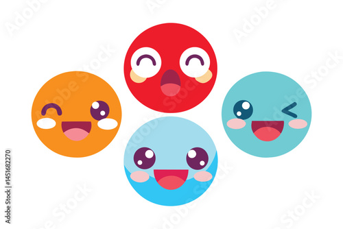 Wallpaper Mural Kawaii style funny Japanese emotion faces vector illustration on white background Torontodigital.ca