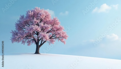 Obraz na płótnie Single tree dominates the snow-covered landscape, winter, cold, snowfield w salonie