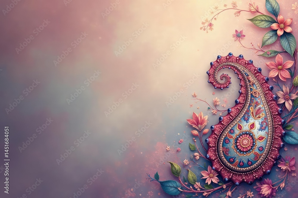 Subtle paisley motif, muted color palette, soft focus , nature, light, delicate