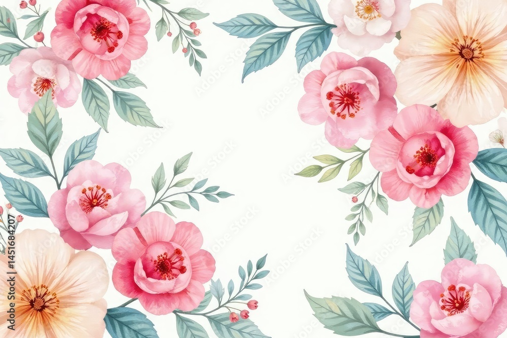 Subtle watercolor floral repeat, soft pastel hues , seamless, spring