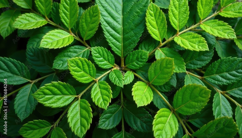 Symmetrical arrangement of natural leaves showcasing foliage repetition, spring, repetition, botanical