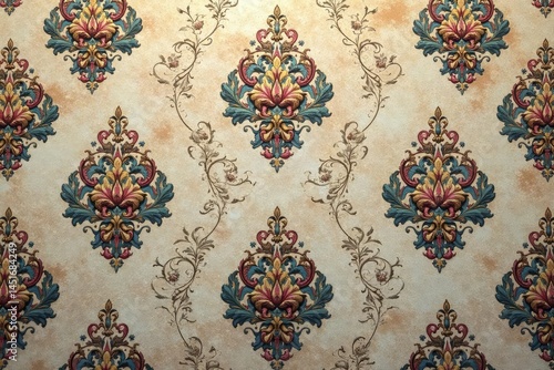 Obraz na płótnie Symmetrical arabesque damask pattern in muted tones, subtle texture, home decor, surface, abstract w salonie