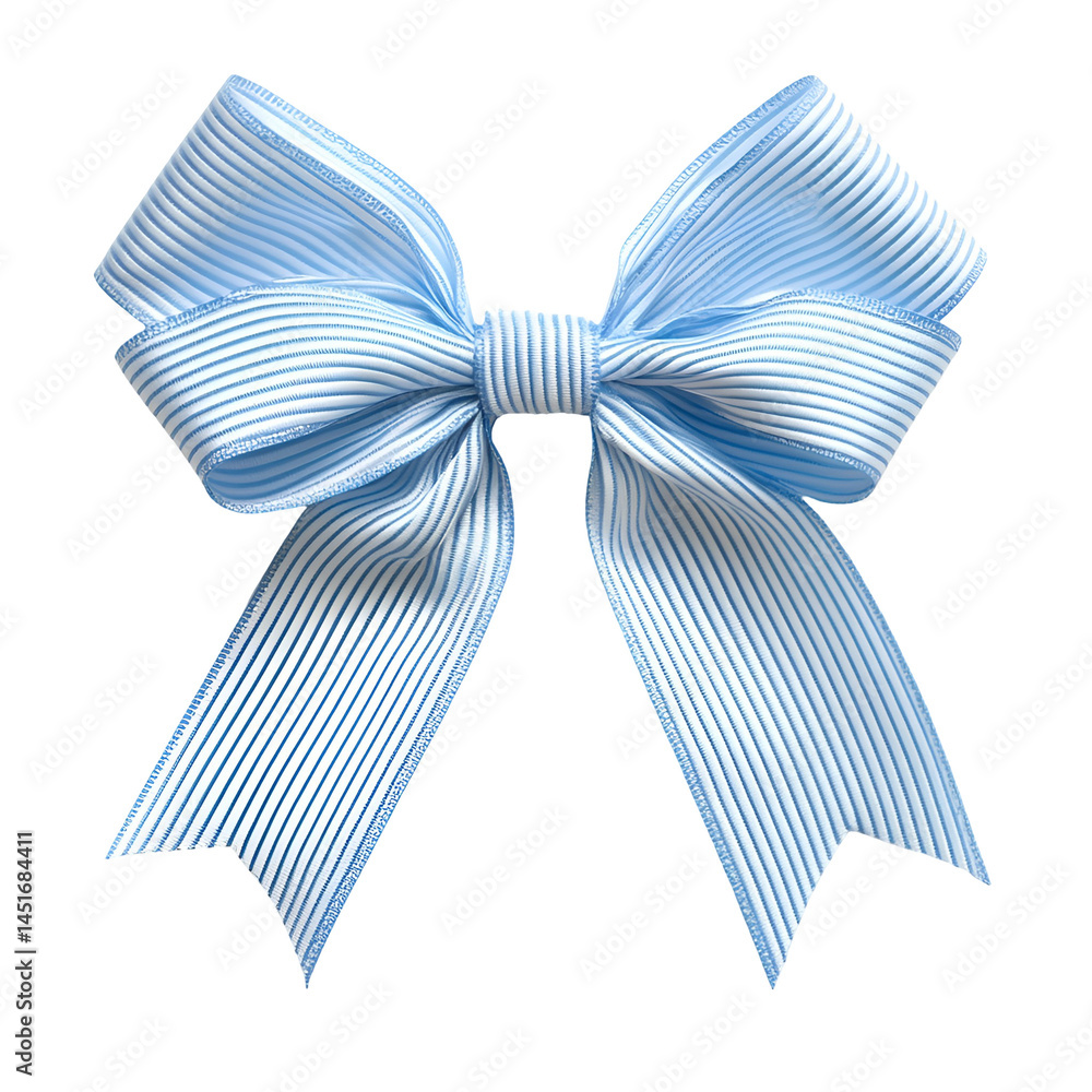 Blue Striped Ribbon Bow Isolated on Black Background, Blue Striped Ribbon Bow Isolated on Black Background,