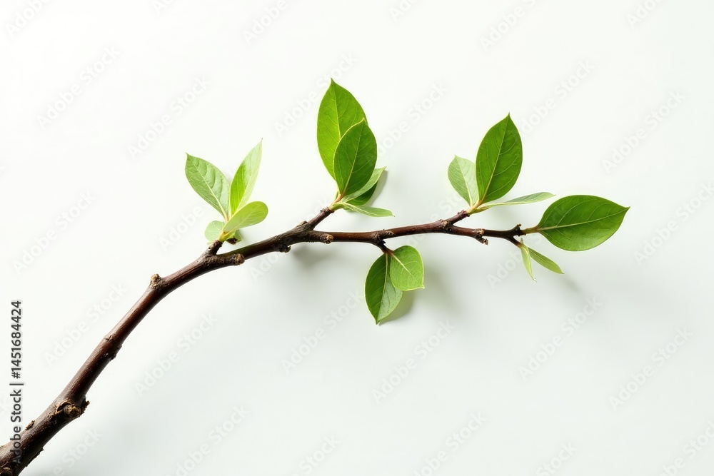 Twisted branch isolated on white background with subtle texture, nature, foliage, minimalist