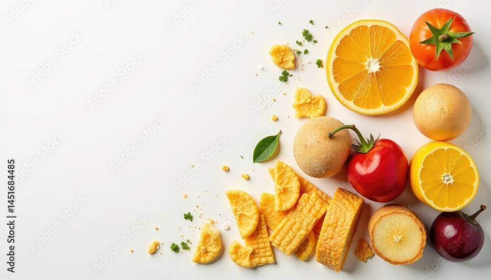 Variety of unhealthy snacks on white background , processed, candy