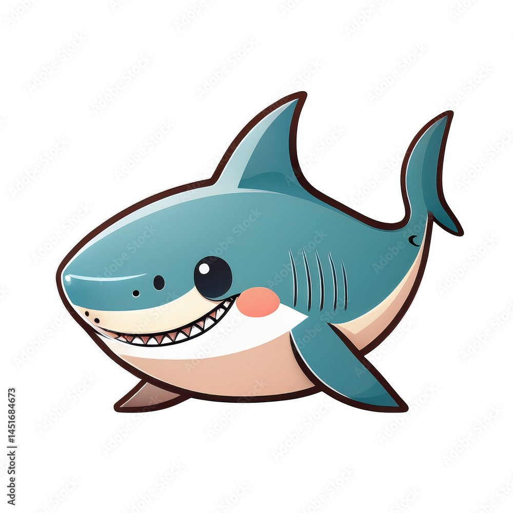 Obraz premium Adorable Cartoon Shark Character Illustration Cute Smiling Aquatic Animal Design Perfect for Kids Products