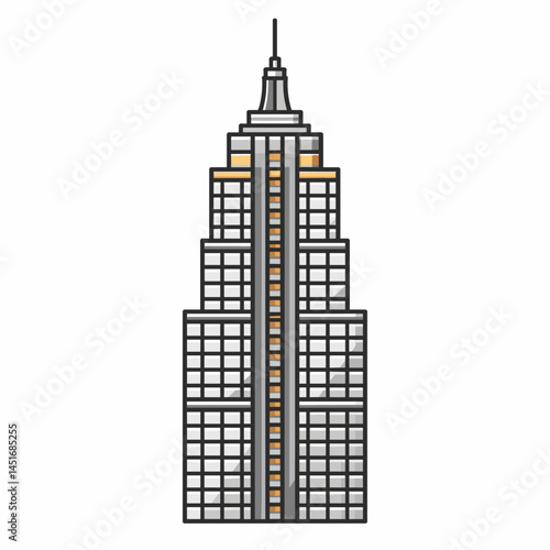 Famous skyscraper in the Art Deco style, vector illustration. American high-rise business center, a well-known architectural landmark. Icon for design on the theme of New York, finance, and travel.