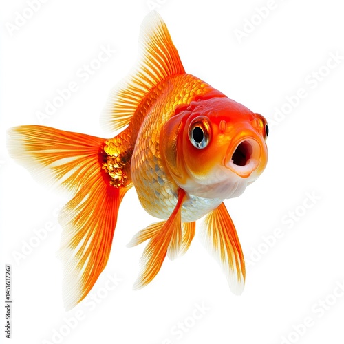 Photo of Goldfish looking surprised Isolated on white background