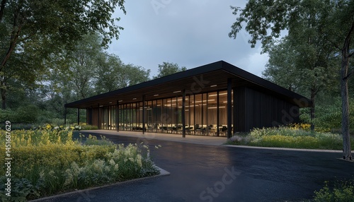 Wallpaper Mural Modern modular building nestled within a serene natural setting. Torontodigital.ca