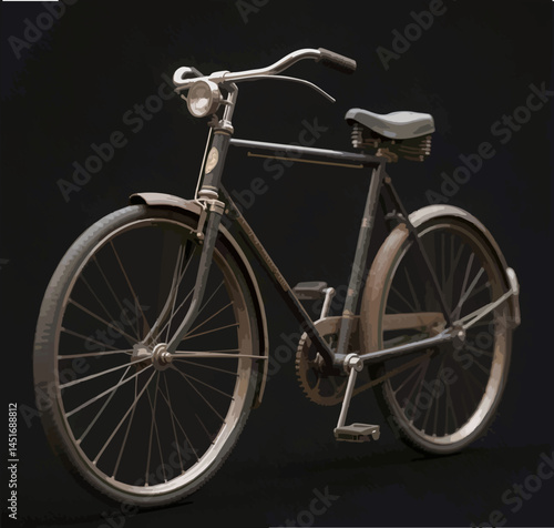 Old Blue Rusty Bicycle with Classic Design on Black Background