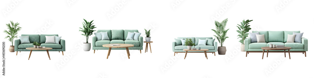 Fototapeta premium Modern minimalist living room with comfortable furniture and natural decor elements.