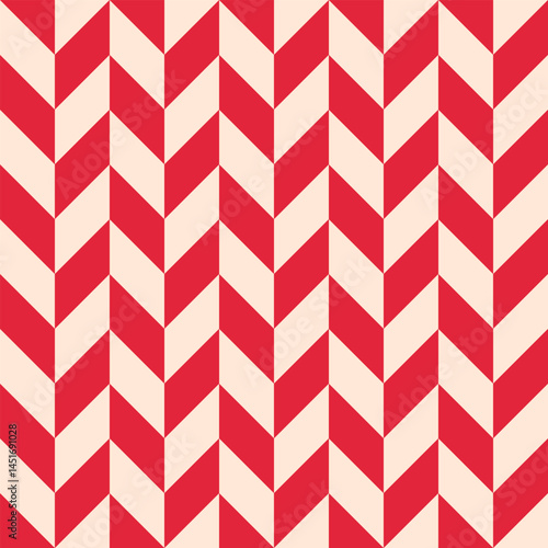 Abstract seamless simple herringbone pattern in red color on light background, flat style