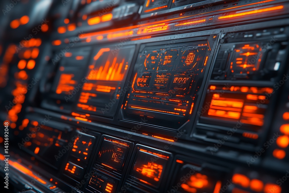 Obraz premium Futuristic Tech Interface: A Cyberpunk-Inspired Digital Dashboard Design