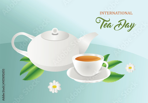 International Tea Day, Tea Day. Background with herbs for tea, black and green tea, 