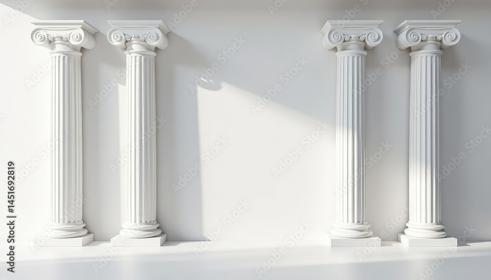 Elegant Roman columns against a pristine white backdrop , temple, contrast, heritage Elegant Roman columns against a pristine white backdrop , temple, contrast, heritage