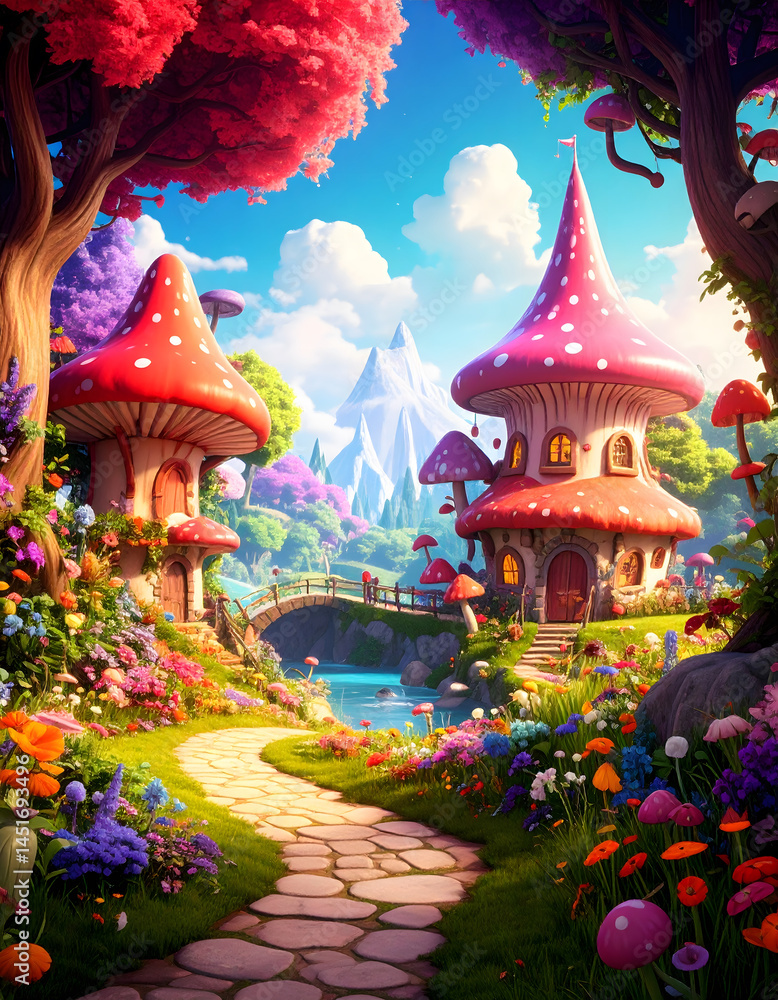 Obraz premium Whimsical colorful scene featuring unique collectibles in enchanted fantasy landscape