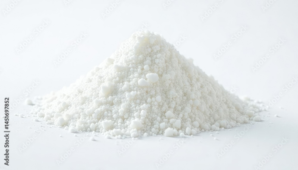 Pile of white granulated sugar on white background, crystalline, pure Pile of white granulated sugar on white background, crystalline, pure
