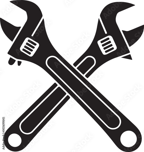 Black Wrench Silhouettes Clipart – Open-End, Adjustable, and Industrial Tool Vector Set

