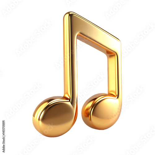 a glossy gold music note symbol isolated on white background PNG