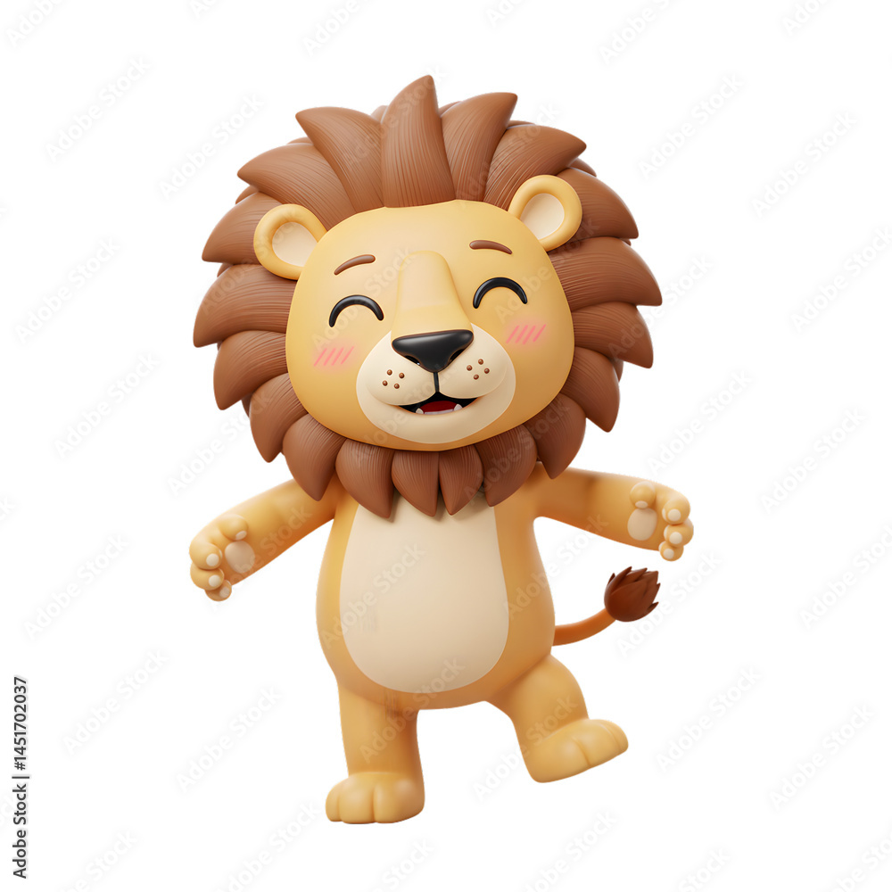 Cartoon Lion Character Smiling and Dancing on Transparent Background Cartoon Lion Character Smiling and Dancing on Transparent Background