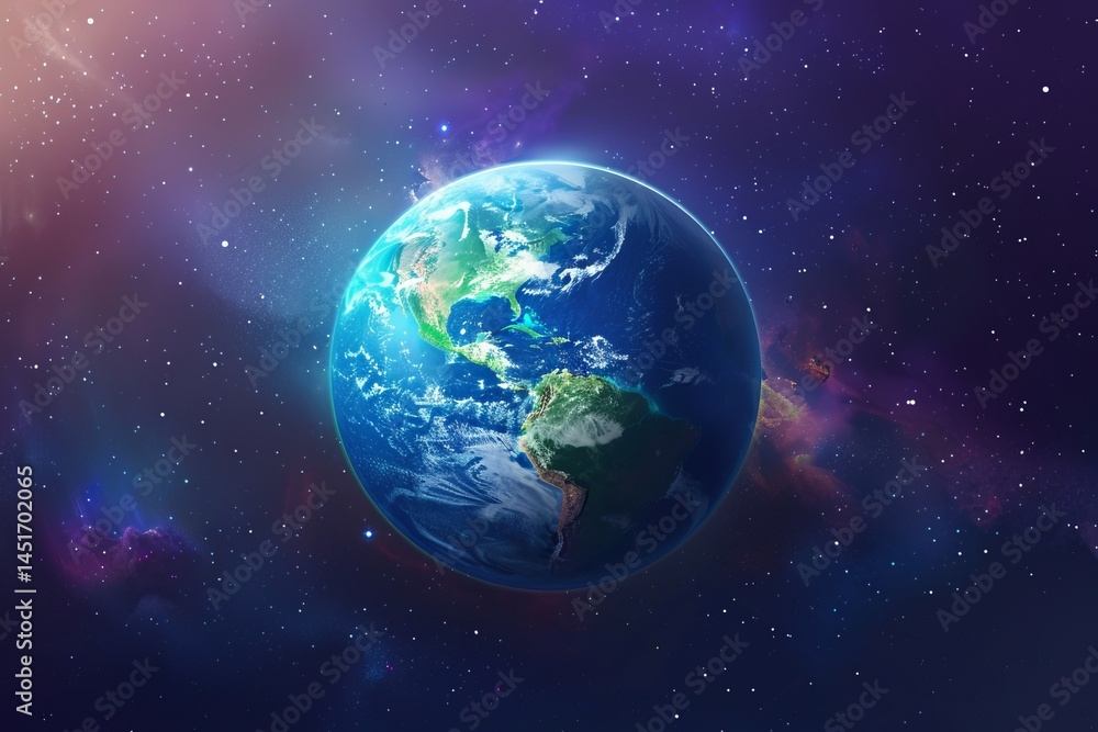 Obraz premium Vibrant Earth in Space Surrounded by Cosmic Colors and Stars