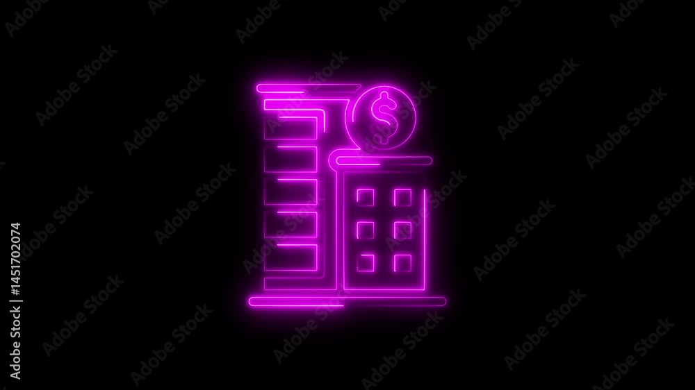 Neon pink bank building sign illuminated on a dark black background Neon pink bank building sign illuminated on a dark black background