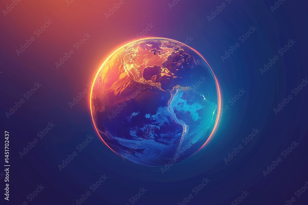 Fototapeta premium Vibrant Earth with Dynamic Lighting and Deep Blue Background